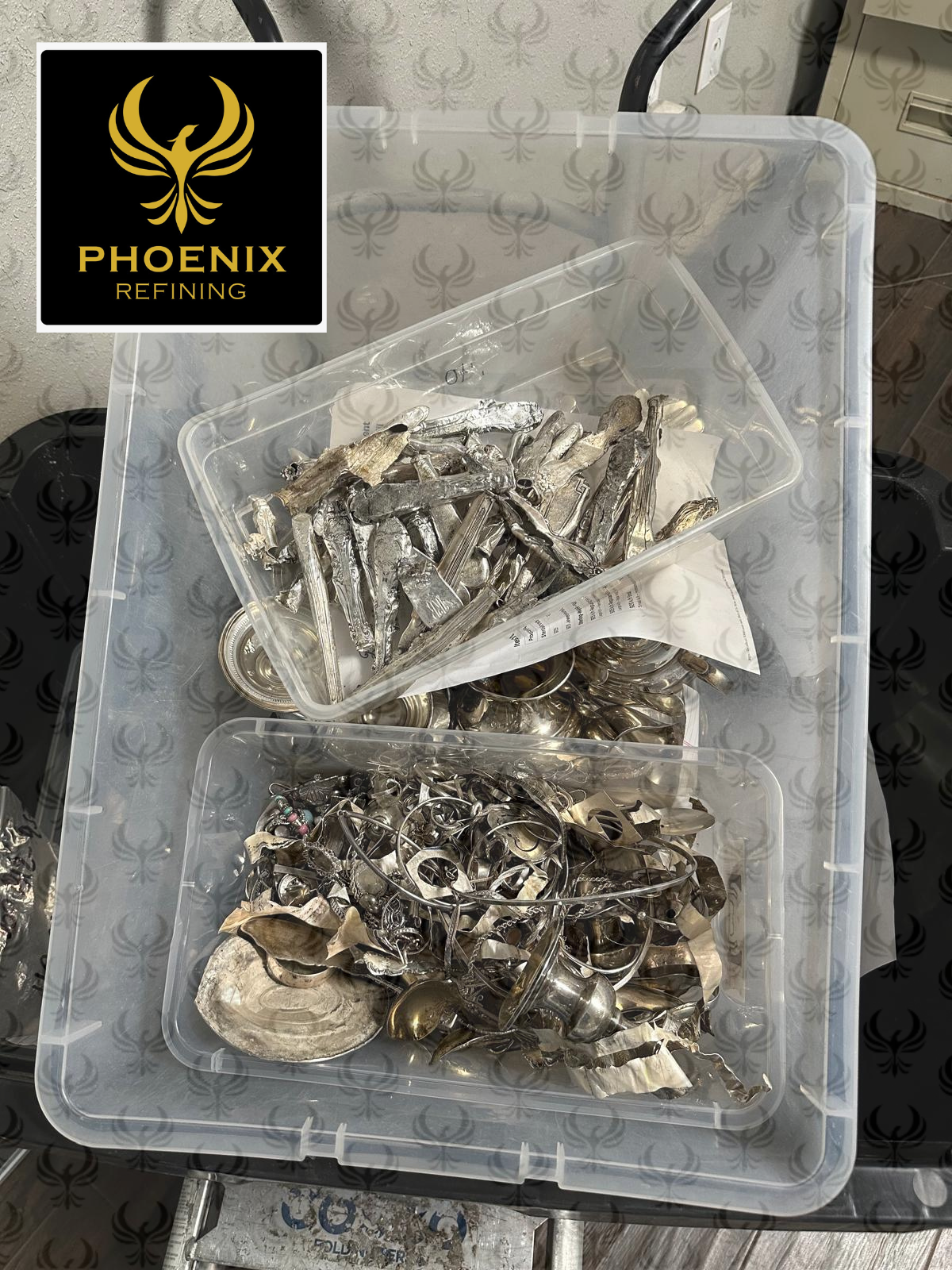 Bin of scrap sterling silver flatware