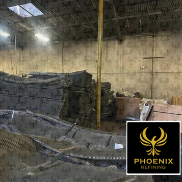 Stacks of used metal mesh in a warehouse