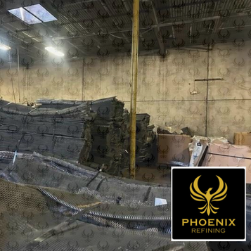 Stacks of used metal mesh in a warehouse
