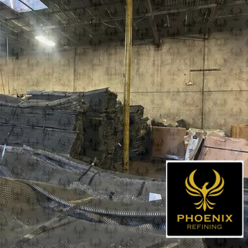 Stacks of used metal mesh in a warehouse